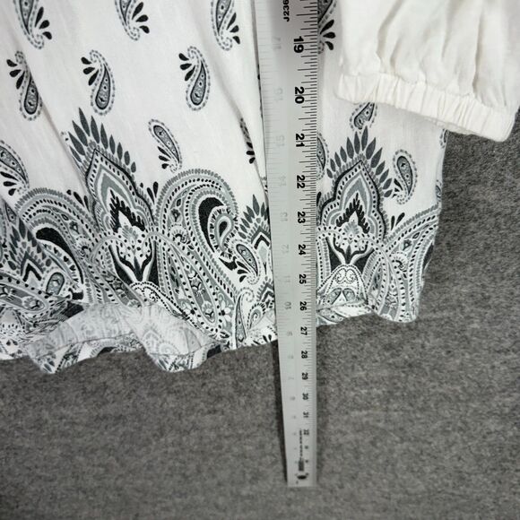 Vintage America Blouse Women XL White Paisley V-Neck Long Sleeve Cotton Casual - Picture 7 of 8